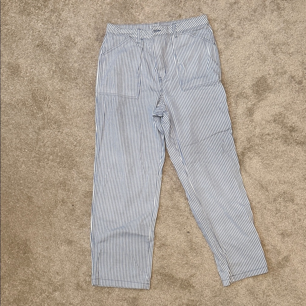 H&M Blue and White Pinstripe Straight-Leg Pants
